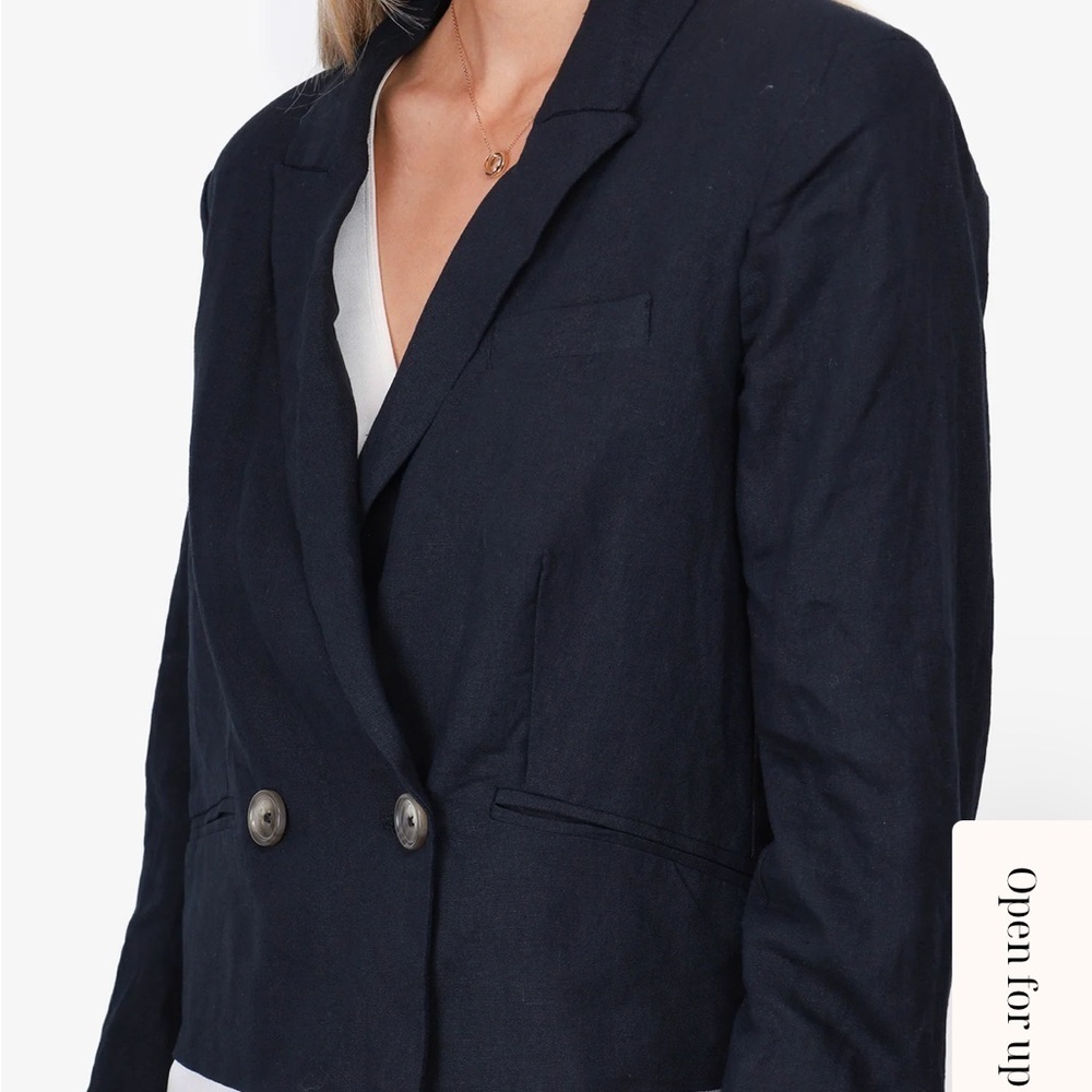 Jason Wu Navy linen blend cropped Blazer size L - Picture 3 of 9